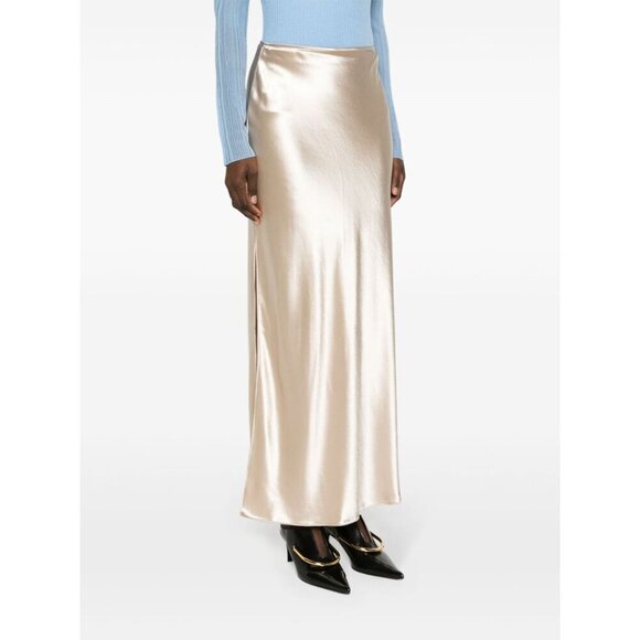 Ferragamo Satin Skirt in Beige 38 New Womens Maxi Gold Long Formal - Picture 12 of 15